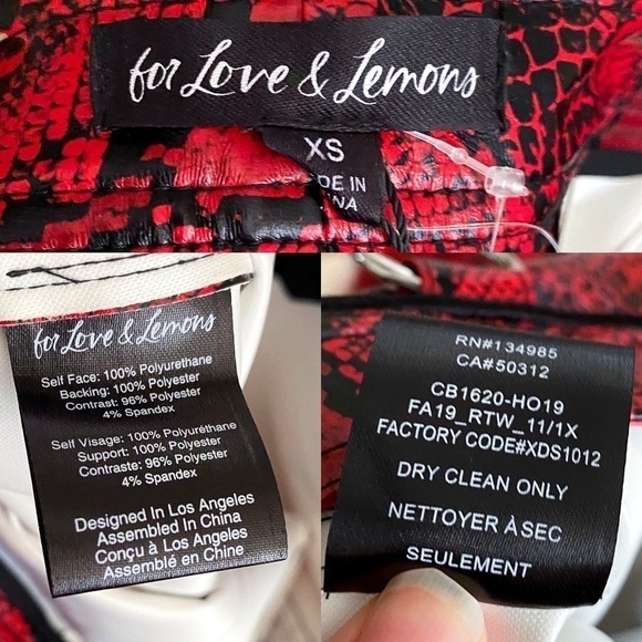 For Love & Lemons Claude Faux Snakeskin Moto Pants Red XS NWT - Picture 3 of 7